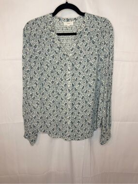 Light Blue Paisley Button-Front Women’s Blouse